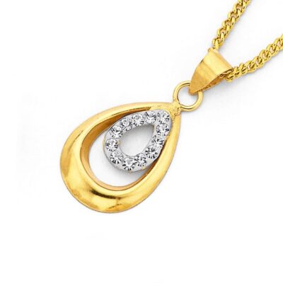 Yellow Gold Crystal Drop Design Pendent With Stone